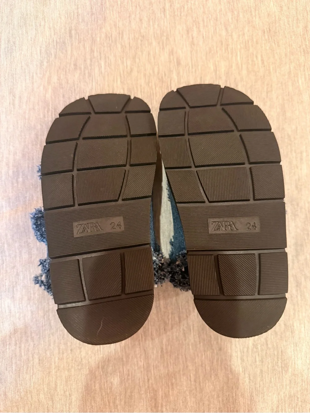 Zara Kids Frayed Denim Double-Strap Sandals - Blue
